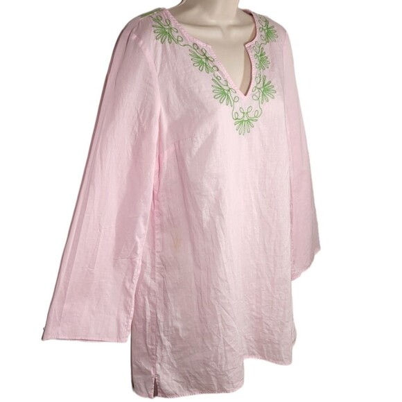 Lilly Pulitzer Elina Tunic Top Dress‎ Cotton Slub Embroidered Pink Green Swim S - Picture 4 of 10